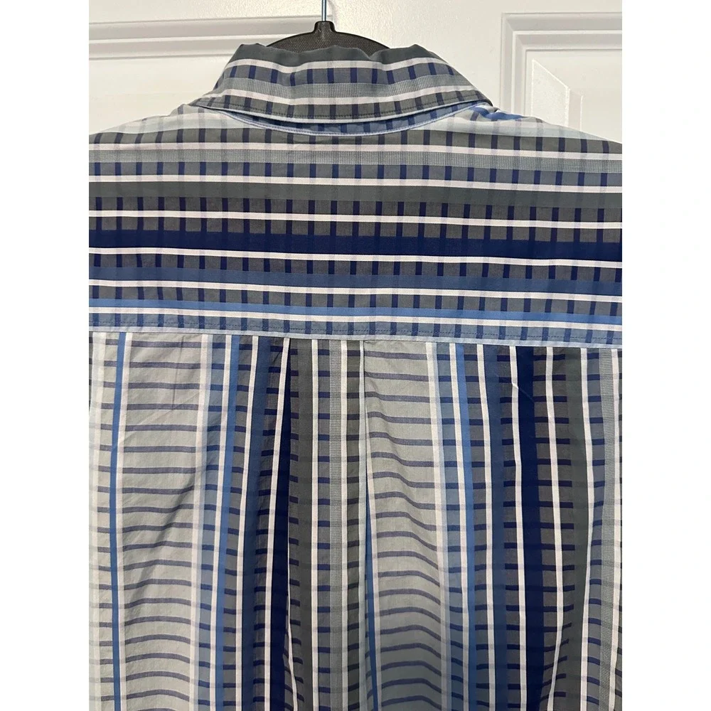 Tommy Bahama Button Down Mens L Blue Grey Excellent Pima Cotton Striped‎ Shirt